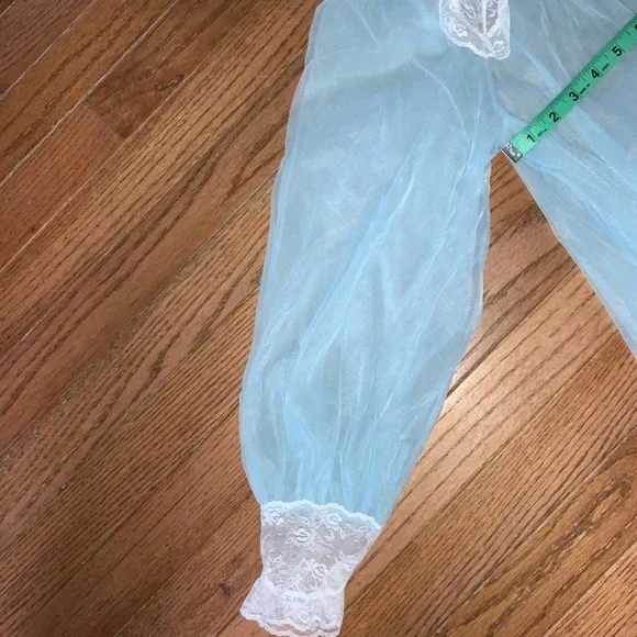 Vintage Vassarette Baby Blue Sheer Open Front Robe/Housecoat with Lace Sz Small - Picture 7 of 16